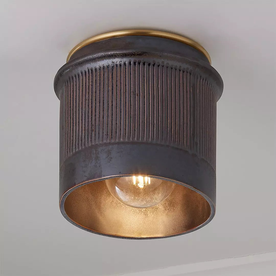 Plafonnier industriel vintage en métal noir mat finition vieillie flush mount pour cuisine chambre couloir | Koossa