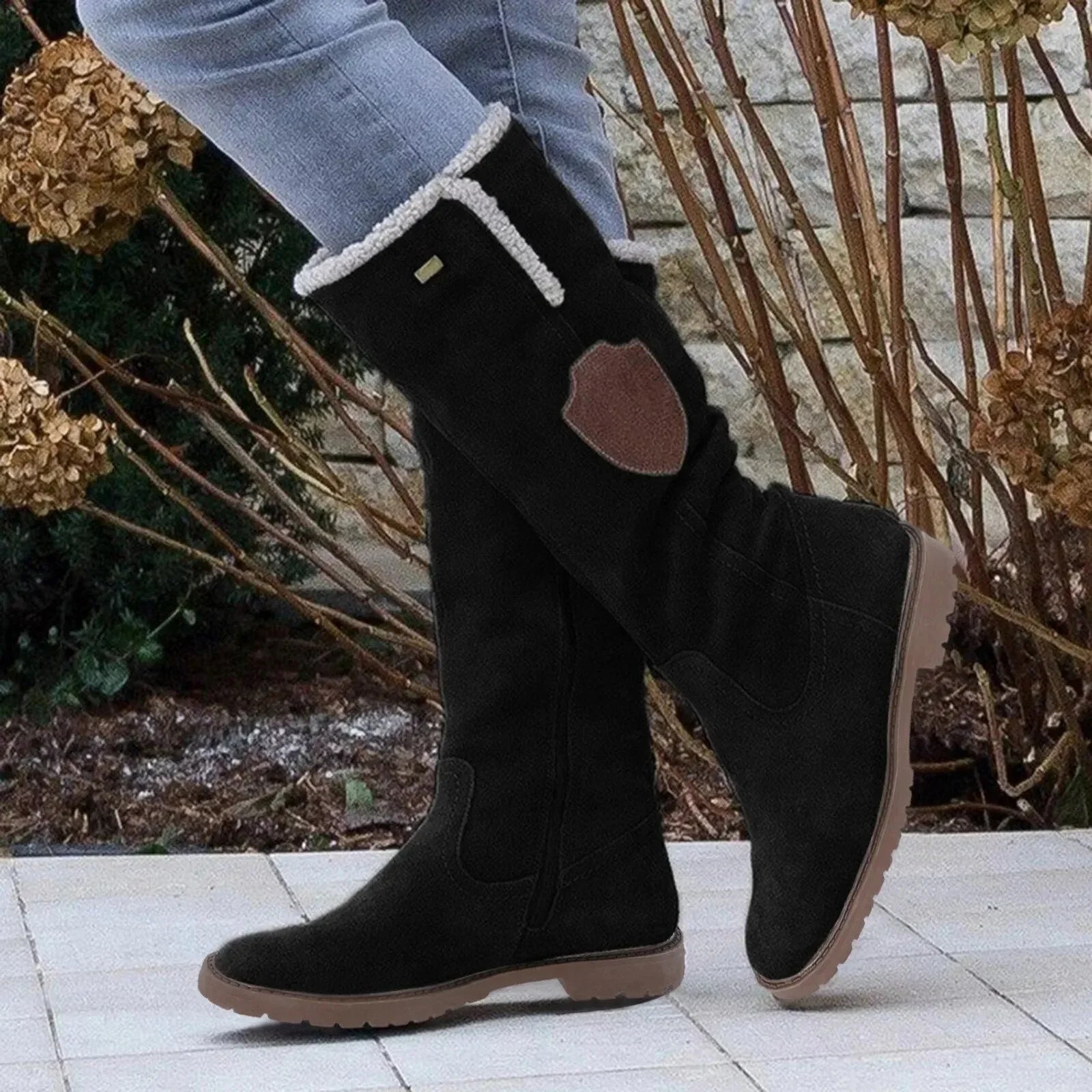 Suede-Effect Knee-High Boots with Faux Fur Lining for Winter Warmth and Timeless Style | Koossa
