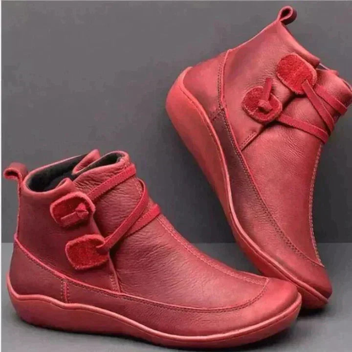 Women's Waterproof Ankle Boots with Non-Slip Sole in Brown, Red, Grey & Blue | Practical All-Weather Footwear with Side Fastening | Koossa