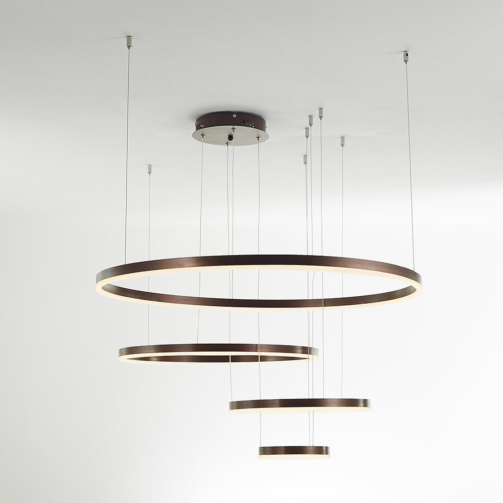 Suspension LED anneaux métalliques dorés, noirs ou café pour salle à manger, salon et chambre moderne | Koossa