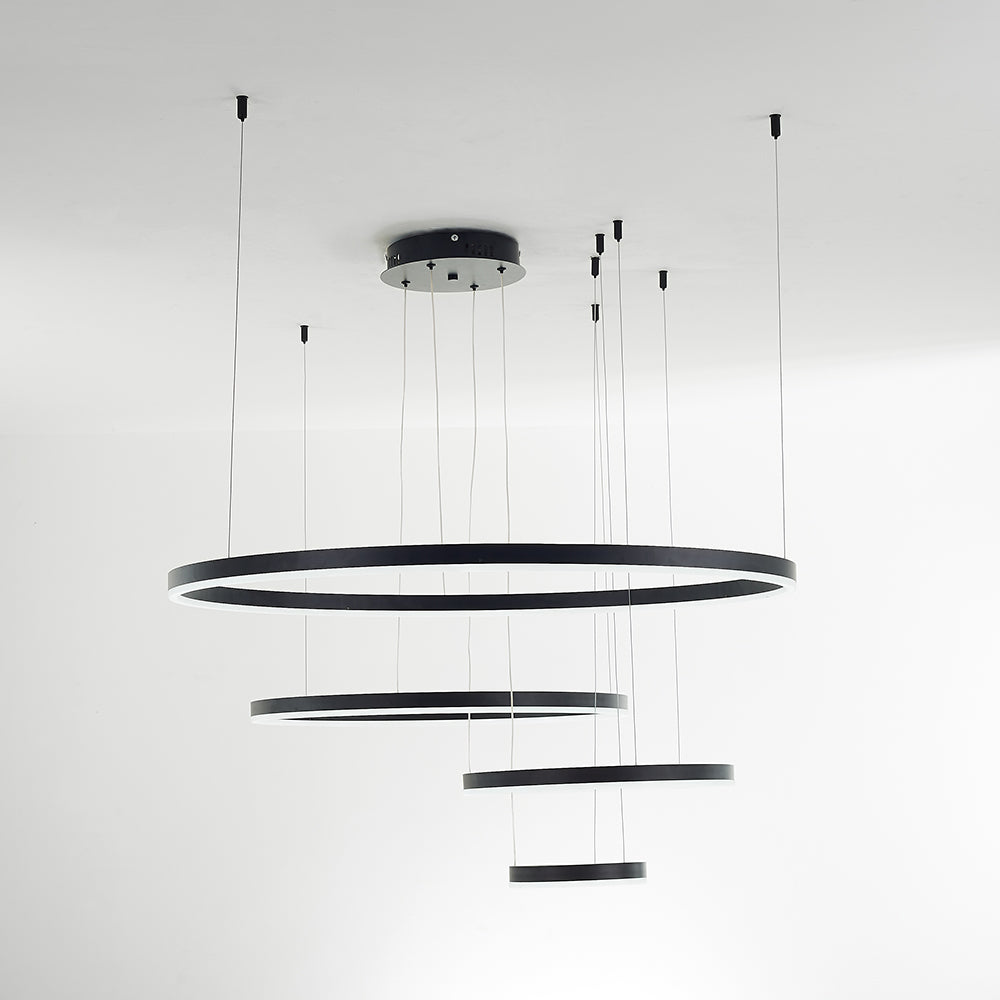 Suspension LED cercles multiples en métal noir doré ou moka pour salon salle à manger chambre dimable | Koossa