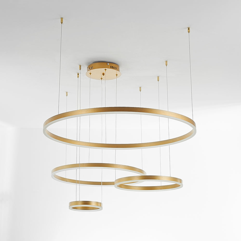 Suspension LED anneaux métalliques dorés, noirs ou café pour salle à manger, salon et chambre moderne | Koossa