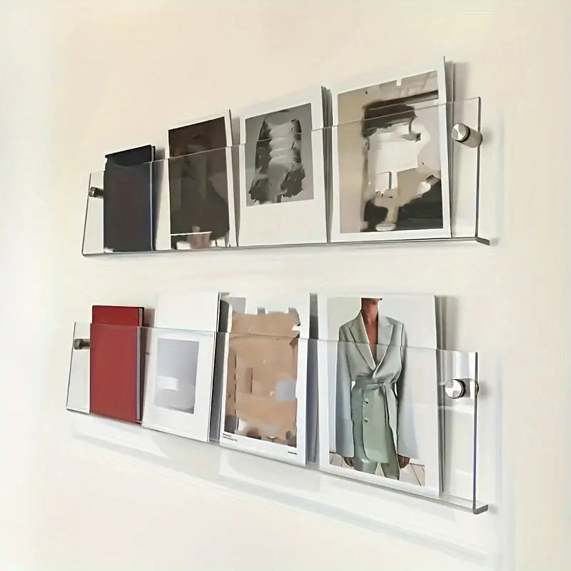Wall-Mounted Acrylic Magazine Rack 15.7 × 5.9 in Clear Display Shelf for Reading Nook Living Room Entryway | Lonoma
