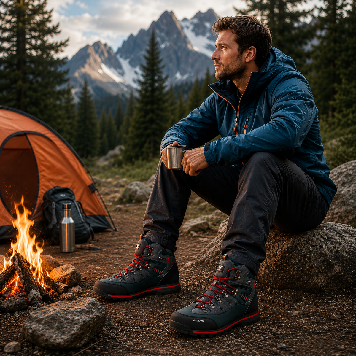 Men's Waterproof Hiking Boots, Mid-Ankle Non-Slip Rubber Sole Trekking Shoes for Winter Trail Walking, Mountain & Outdoor Use | Lonoma
