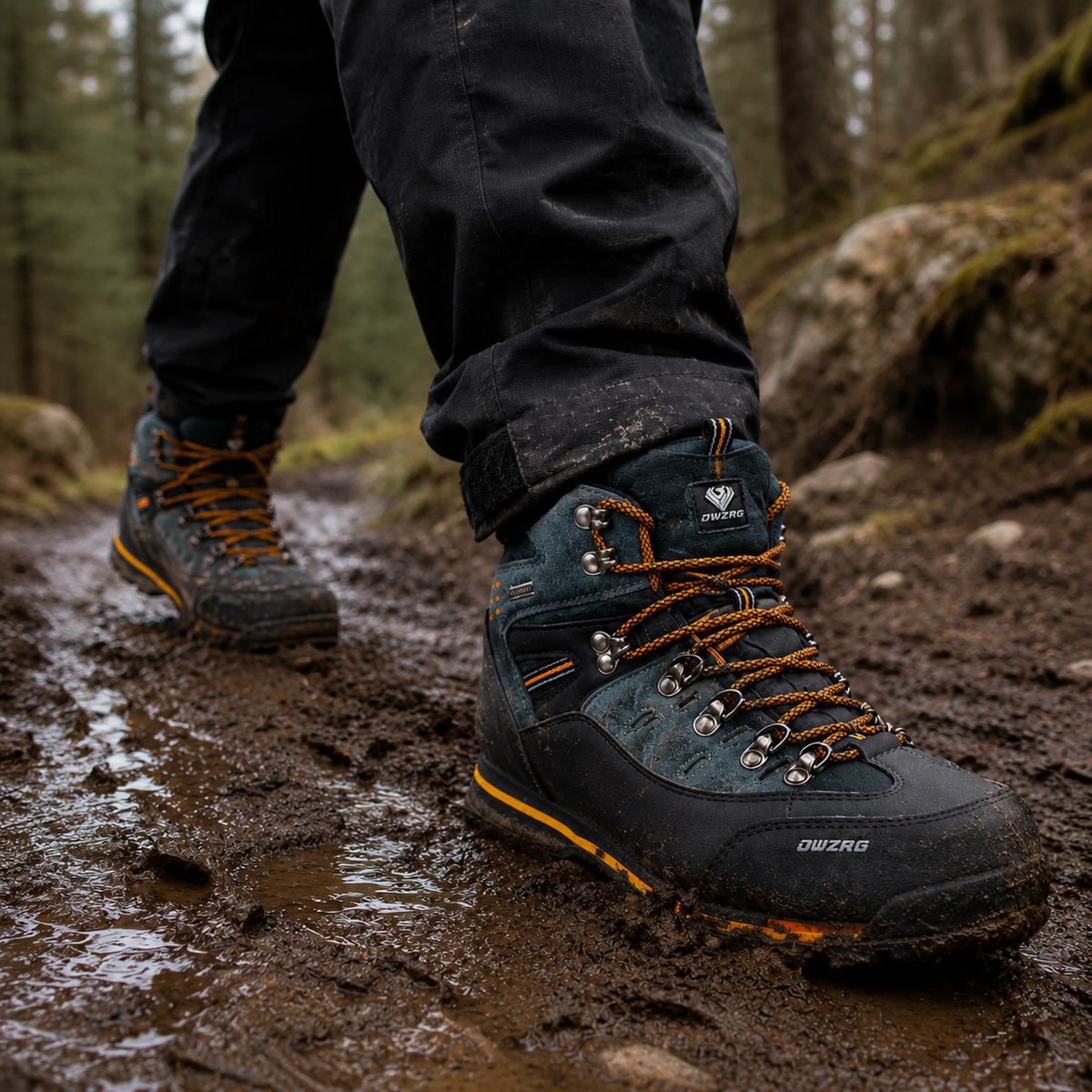 Men's Waterproof Hiking Boots, Mid-Ankle Non-Slip Rubber Sole Trekking Shoes for Winter Trail Walking, Mountain & Outdoor Use | Lonoma