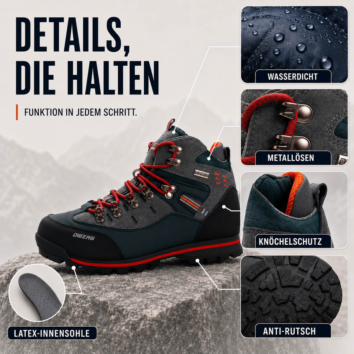 Men's Waterproof Hiking Boots, Mid-Ankle Non-Slip Rubber Sole Trekking Shoes for Winter Trail Walking, Mountain & Outdoor Use | Lonoma