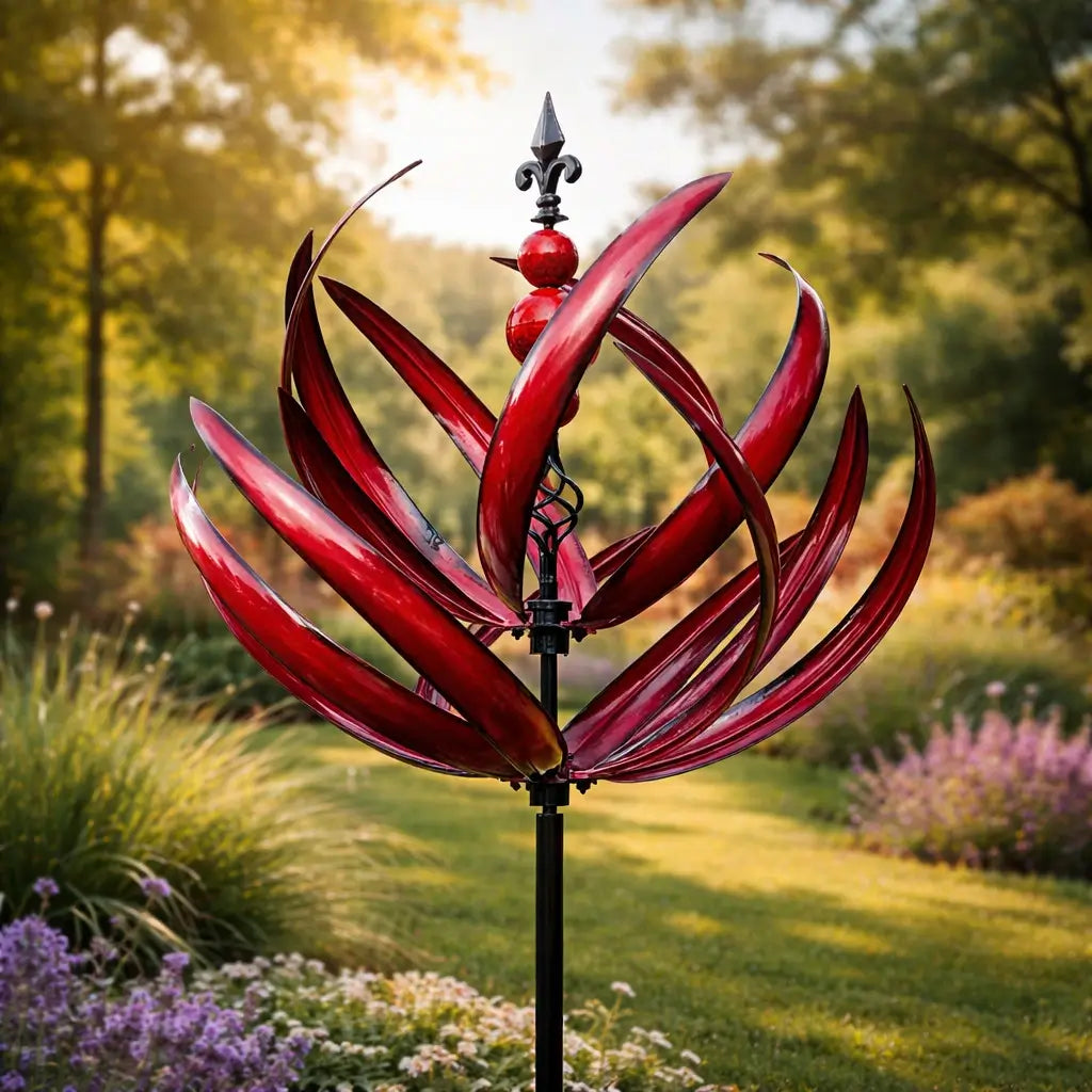 Metal Garden Wind Spinner, 35 in Kinetic Yard Sculpture with Dual-Spin Petals, Outdoor Lawn Stake for Patio and Flower Bed | Lonoma