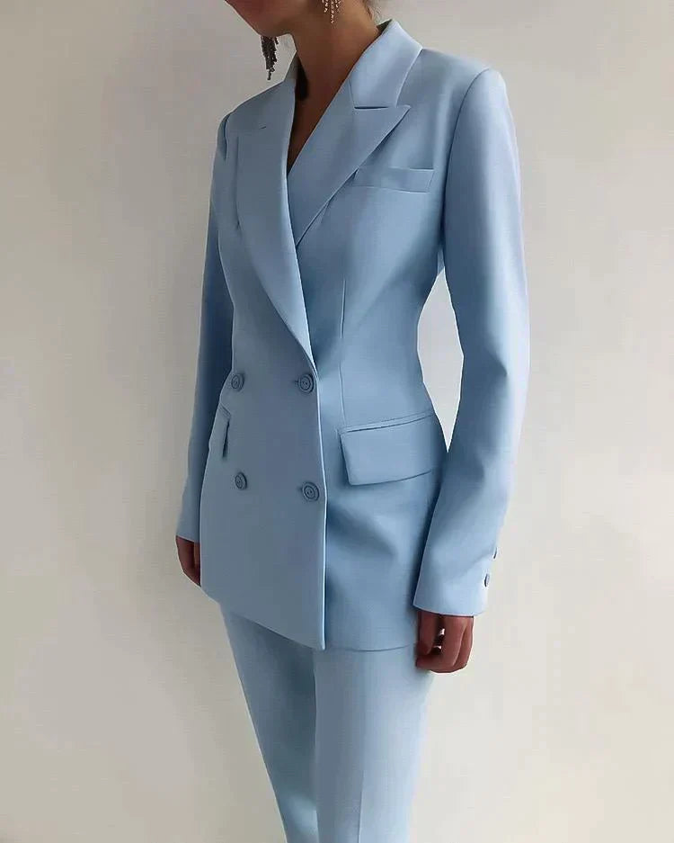 Tailored Blazer and Trousers Suit in Soft Pastels for the Modern Woman | Formal Two-Piece Set | Koossa
