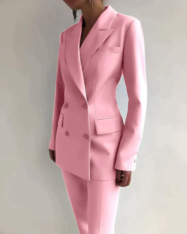Tailored Blazer and Trousers Suit in Soft Pastels for the Modern Woman | Formal Two-Piece Set | Koossa