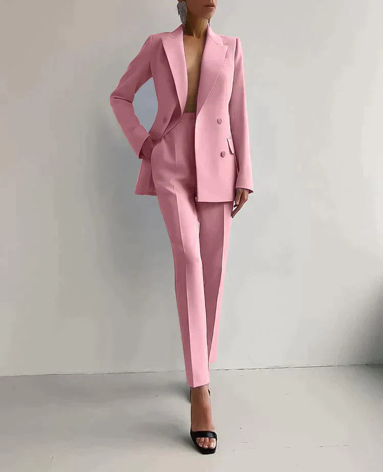 Tailored Blazer and Trousers Suit in Soft Pastels for the Modern Woman | Formal Two-Piece Set | Koossa