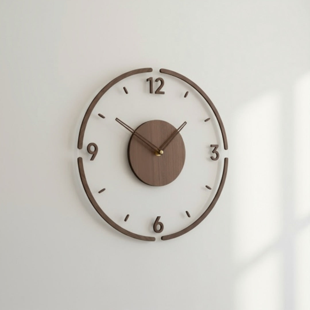 Horloge Murale Silencieuse Scandinave en Bois 35 cm Design Nordique Épuré pour Salon Chambre Bureau Décoration | Koossa