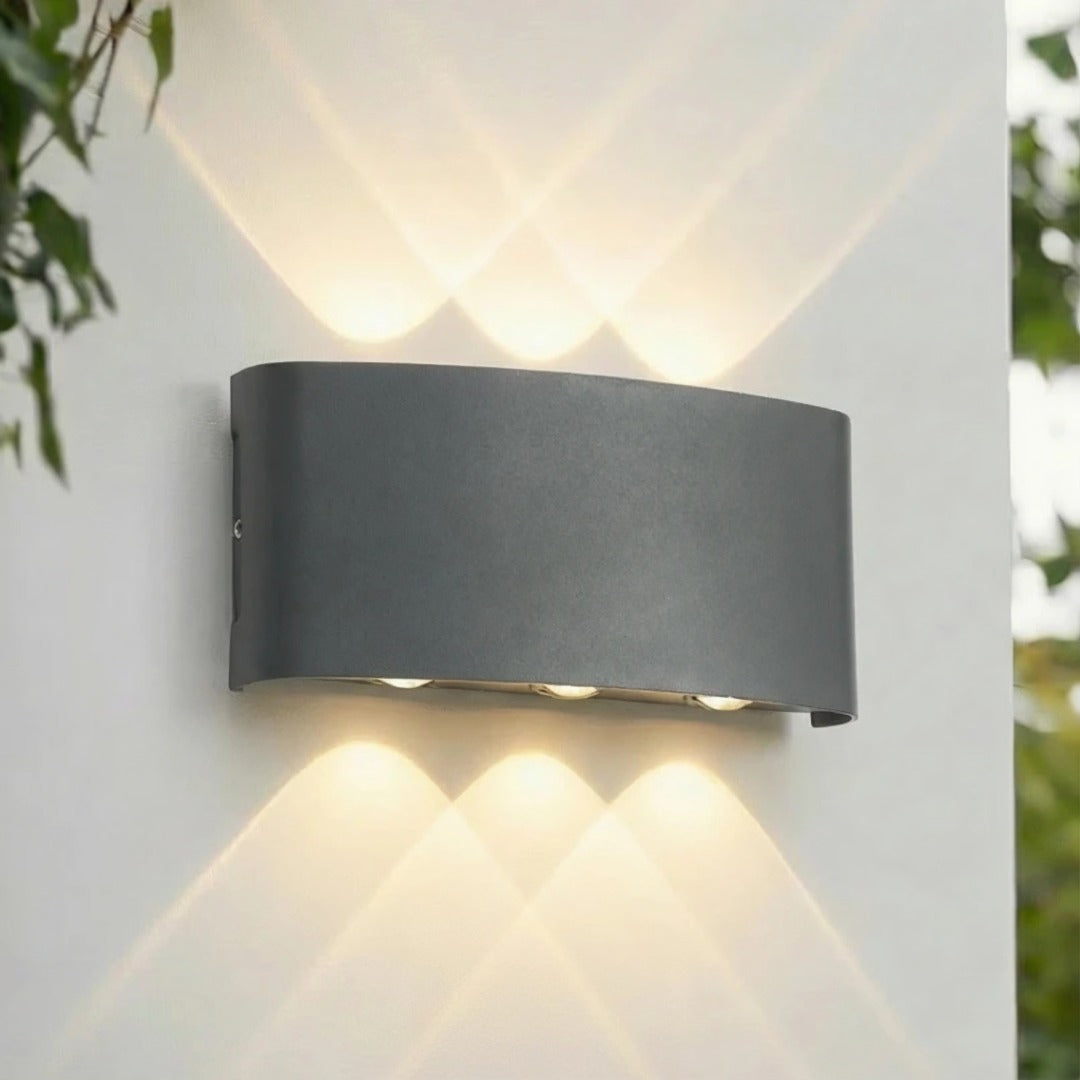 Applique murale extérieure double faisceau IP65 aluminium gris 22 cm design moderne étanche pour façade | Koossa