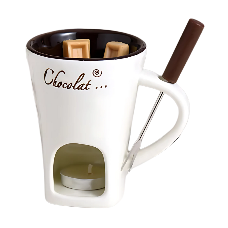 Ceramic Fondue Pot Set of 2, Candle-Heated Chocolate & Cheese Melting Warmer, Tabletop Dessert Server for Parties and Gatherings | Lonoma