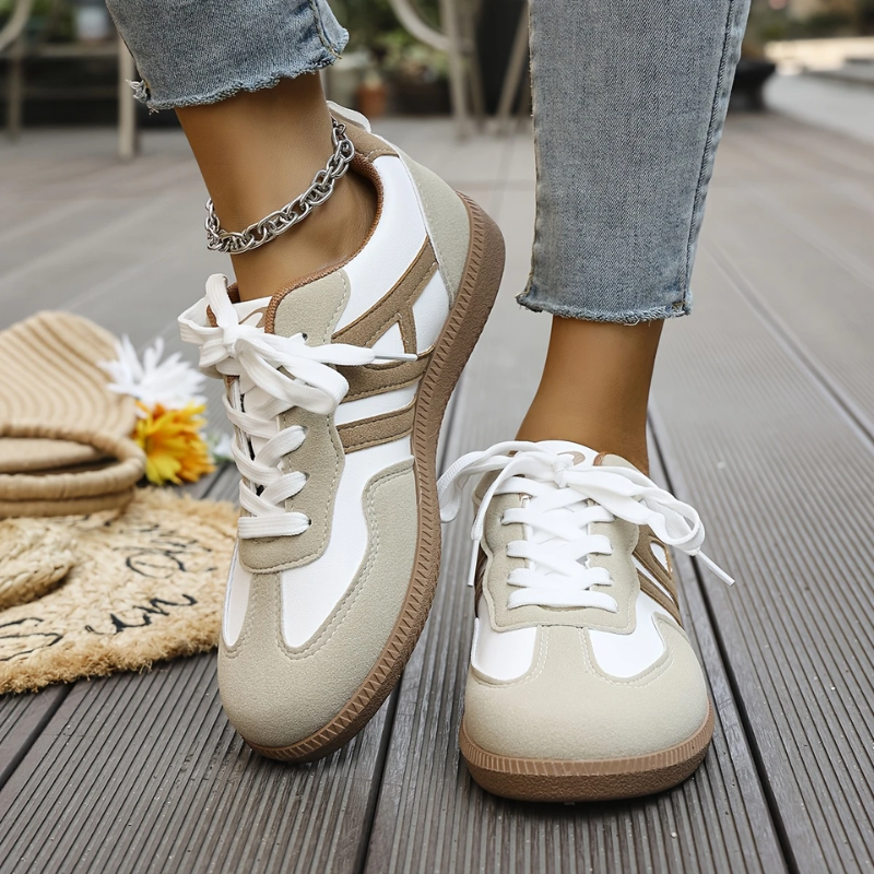 Women's Wide-Toe Box Leather Trainers in White and Brown for Everyday Comfort and Natural Foot Movement | Koossa