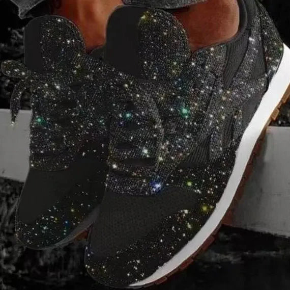Women's Glitter Rhinestone Trainers — Lace-Up Sneakers for Casual Glamour & Weekend Style | Koossa