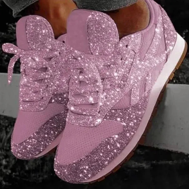 Women's Glitter Rhinestone Trainers — Lace-Up Sneakers for Casual Glamour & Weekend Style | Koossa