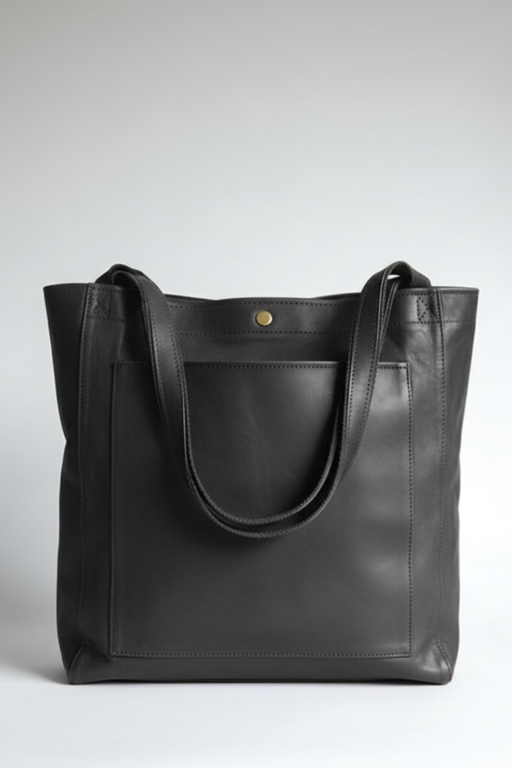 Structured Leather-Look Handbag with Compartments and Adjustable Shoulder Strap in Brown and Black | Koossa