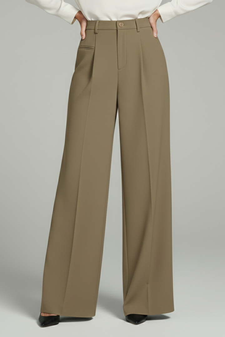 Women's Wide-Leg Pleated Trousers with Pockets | Elegant Flowing Palazzo Style | Koossa