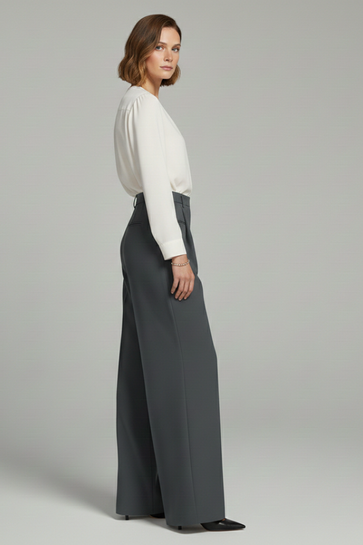 Women's Wide-Leg Pleated Trousers with Pockets | Elegant Flowing Palazzo Style | Koossa