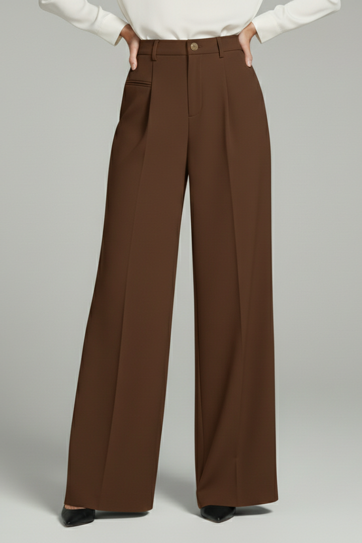 Women's Wide-Leg Pleated Trousers with Pockets | Elegant Flowing Palazzo Style | Koossa