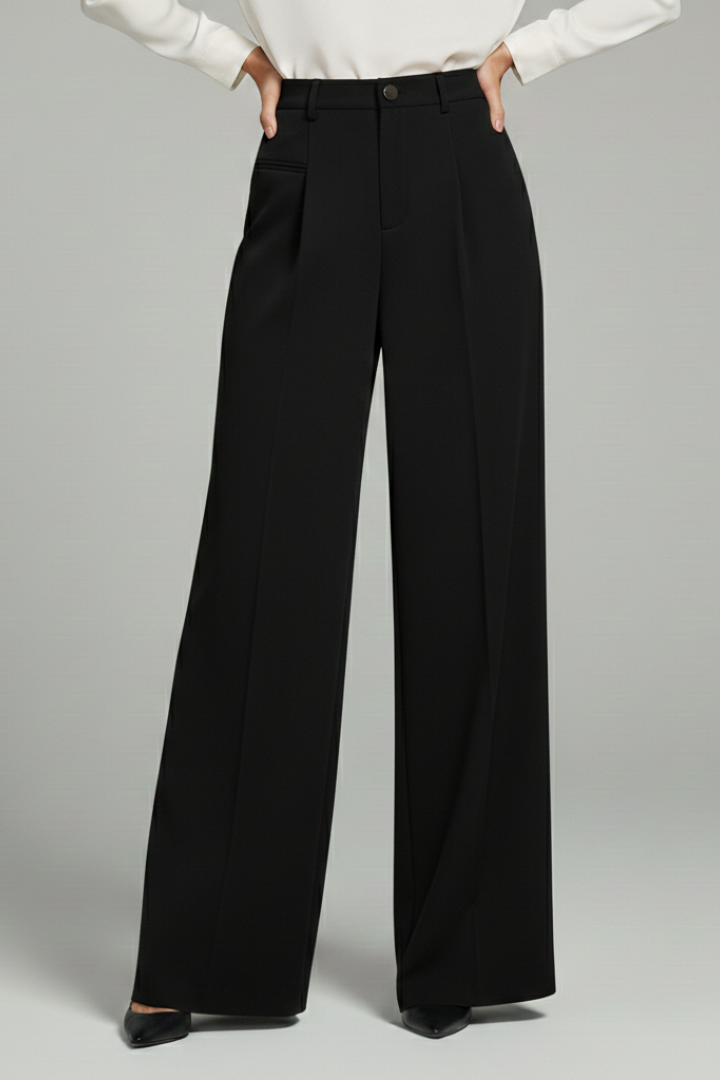 Women's Wide-Leg Pleated Trousers with Pockets | Elegant Flowing Palazzo Style | Koossa