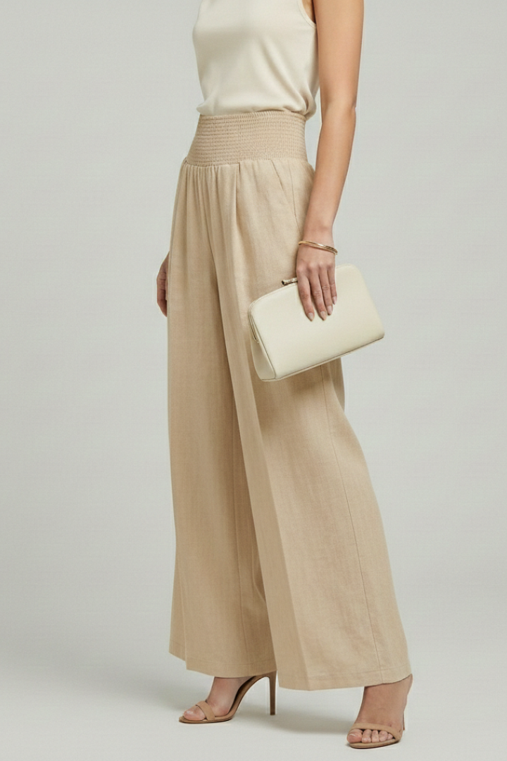 Women's High-Waisted Wide-Leg Trousers with Front Pleats – Elegant Flowing Fit for Spring and Summer Days | Koossa