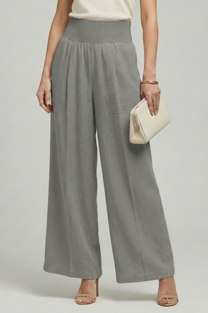 Women's High-Waisted Wide-Leg Trousers with Front Pleats – Elegant Flowing Fit for Spring and Summer Days | Koossa