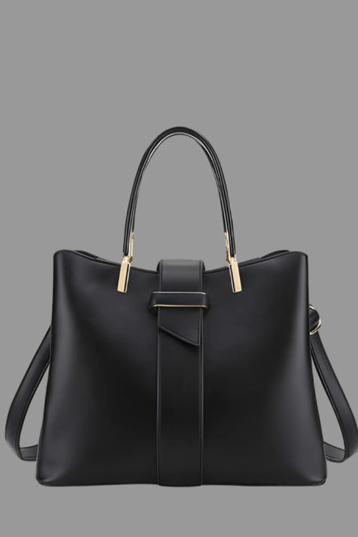 Structured Handbag with Top Handles and Detachable Shoulder Strap in Coffee, Black, and Blue | Koossa
