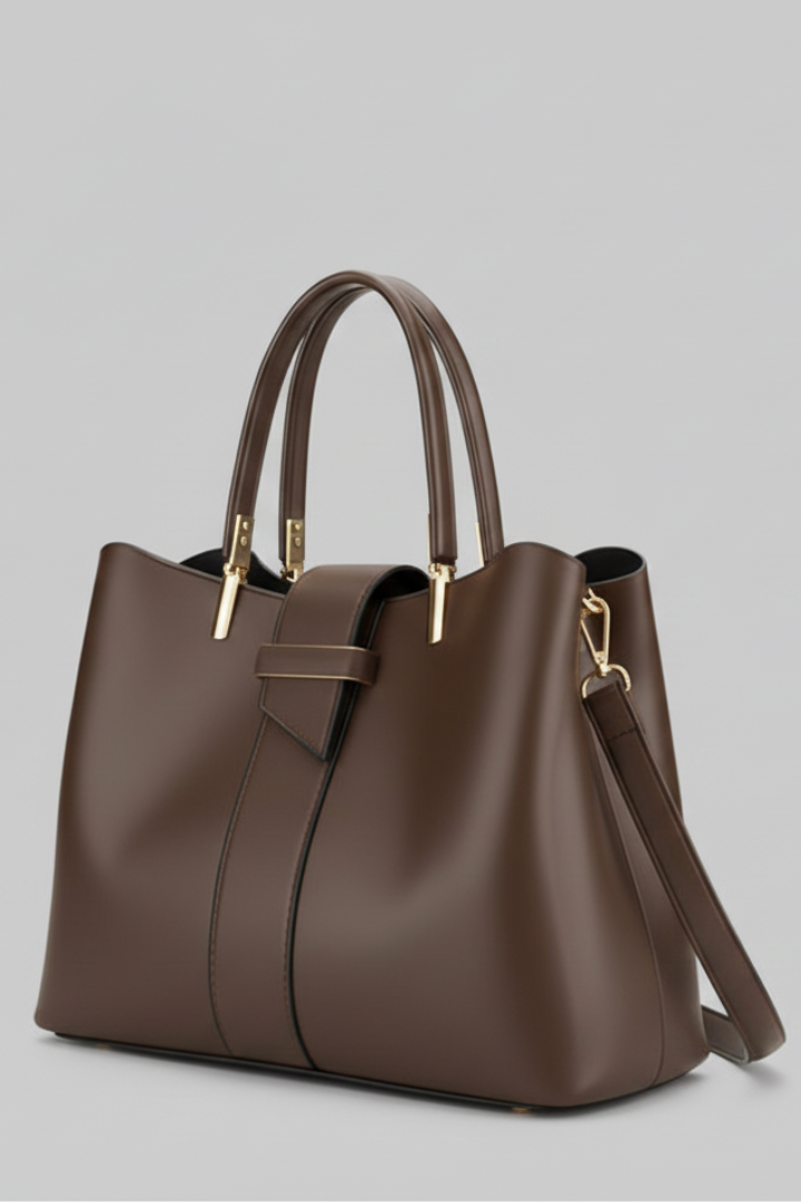 Structured Handbag with Top Handles and Detachable Shoulder Strap in Coffee, Black, and Blue | Koossa