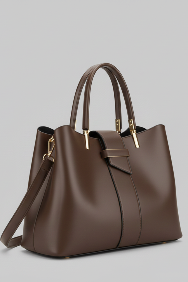 Structured Handbag with Top Handles and Detachable Shoulder Strap in Coffee, Black, and Blue | Koossa