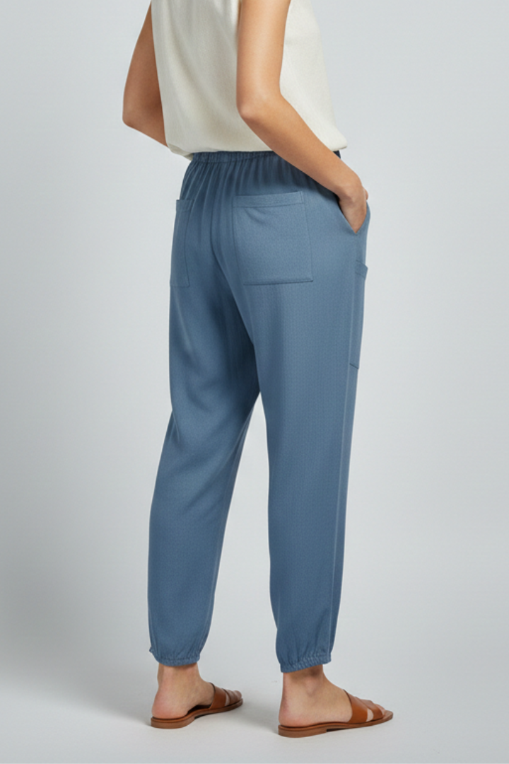 Women's Straight-Leg Drawstring Trousers with Button Hem Detail in Seven Versatile Colours for Effortless Warm-Weather Styling | Koossa