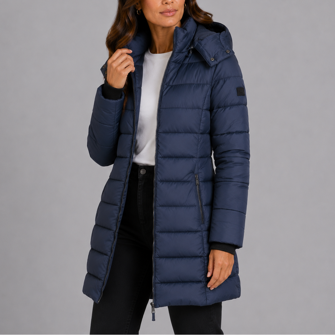 Women's Insulated Puffer Jacket Long Hooded Winter Coat Full Zip Side Pockets for Cold Weather Daily Wear Commute Errands | Lonoma
