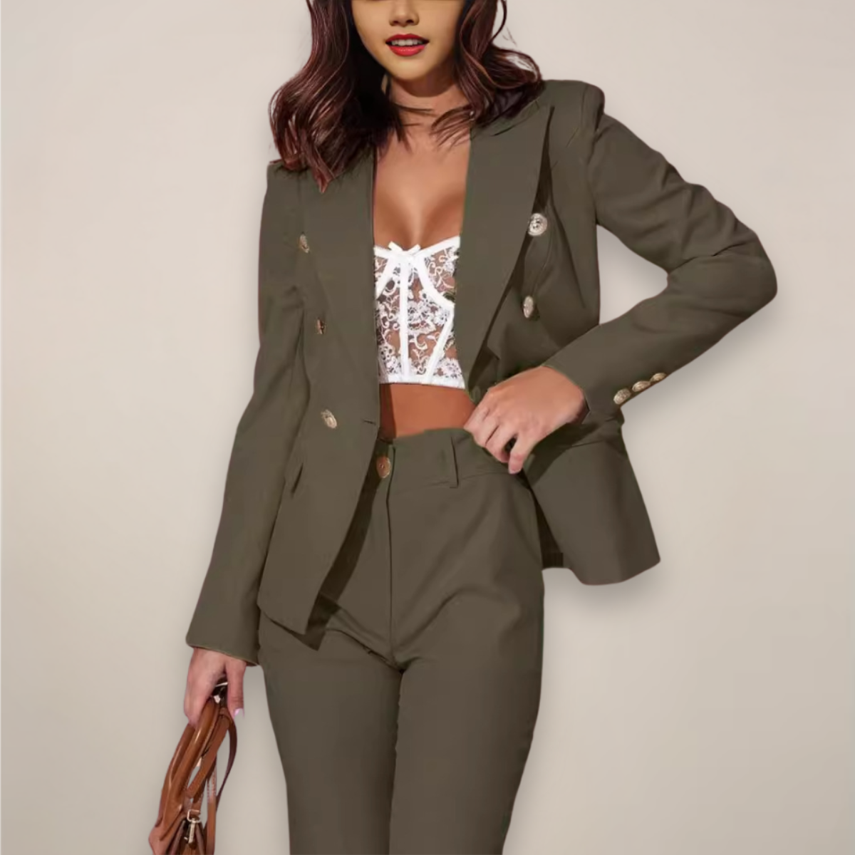 Women's Tailored Blazer and Trouser Suit Set in Classic Colours for Warm-Weather Occasions | Sophisticated Two-Piece Workwear and Smart Casual Ensemble | Koossa