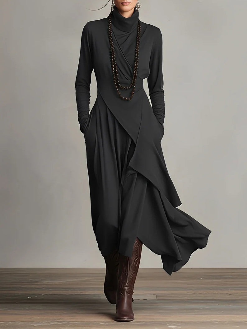 Women's Layered High Neck Maxi Dress in Flowing Chiffon for Formal Occasions and Elegant Daywear | Koossa
