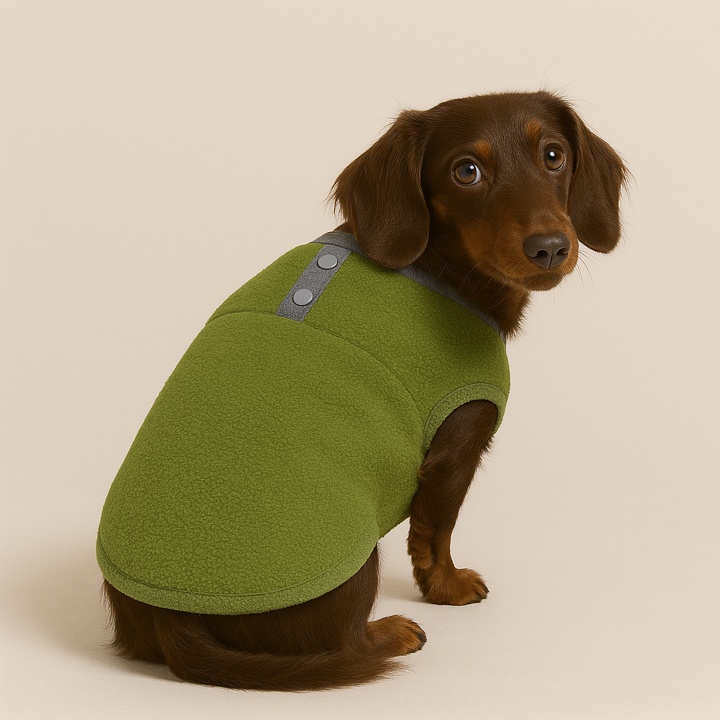 Dachshund Fleece Vest Two-Tone Sleeveless Jumper XS–XL Cold Weather Dog Coat Doxie Winter Sweater Machine Washable | Koossa