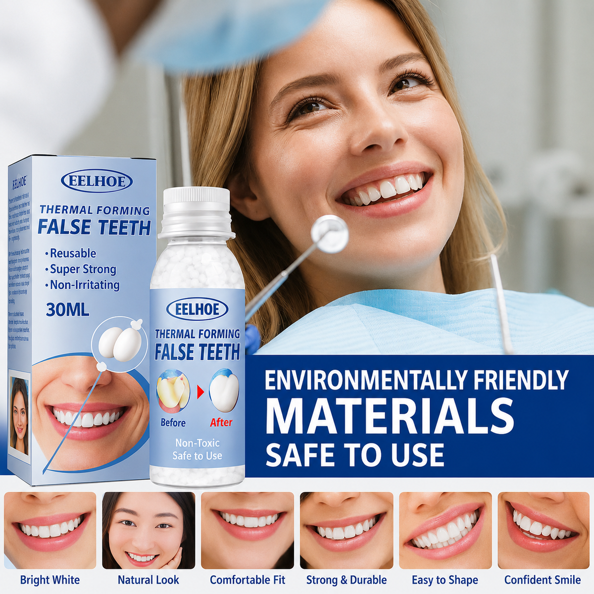 Temporary Tooth Repair Kit for Chipped and Missing Teeth, Moldable Resin Filler, Natural White Cosmetic Dental Fix for Adults & Seniors | Lonoma