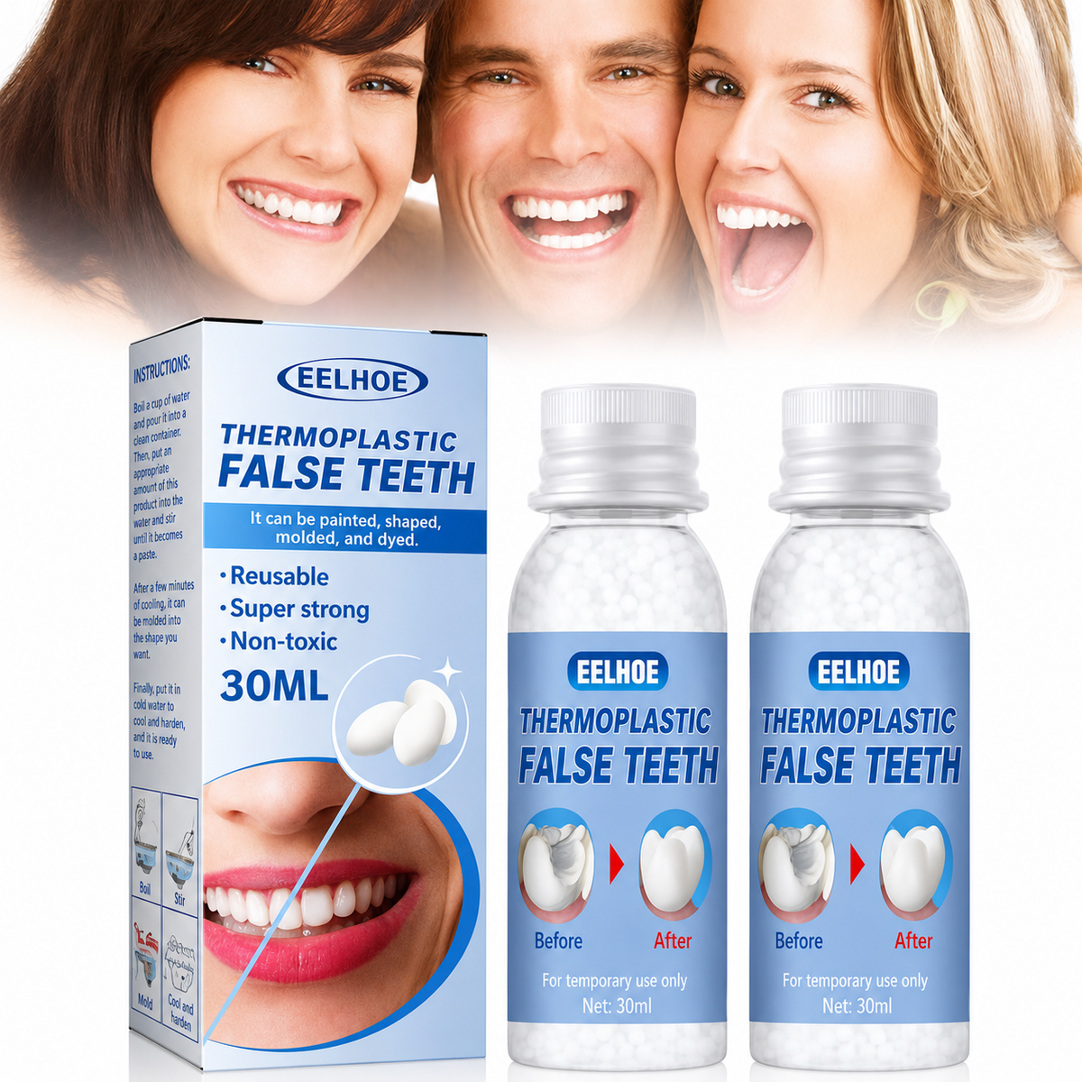 Temporary Tooth Repair Kit for Chipped and Missing Teeth, Moldable Resin Filler, Natural White Cosmetic Dental Fix for Adults & Seniors | Lonoma
