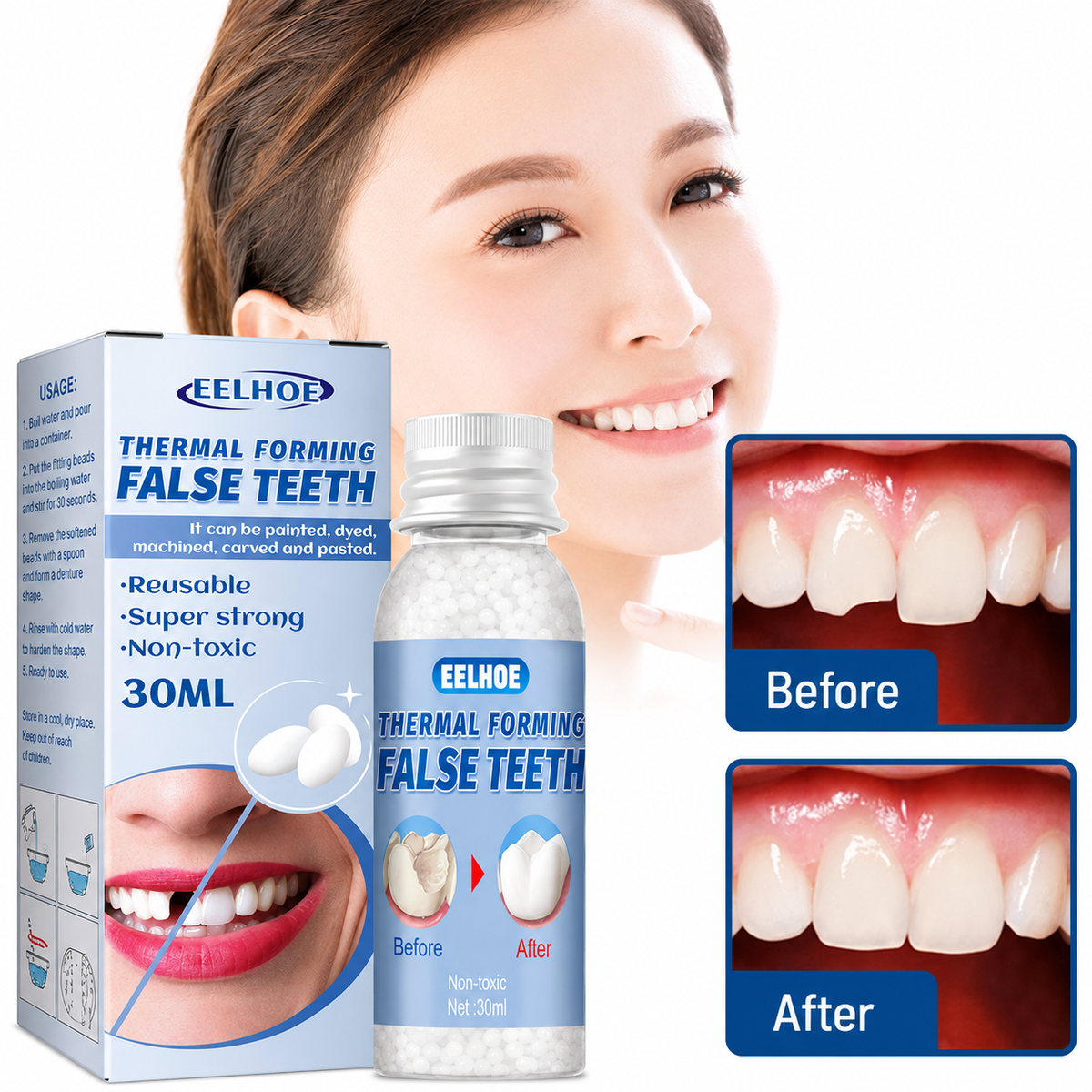 Temporary Tooth Repair Kit for Chipped and Missing Teeth, Moldable Resin Filler, Natural White Cosmetic Dental Fix for Adults & Seniors | Lonoma