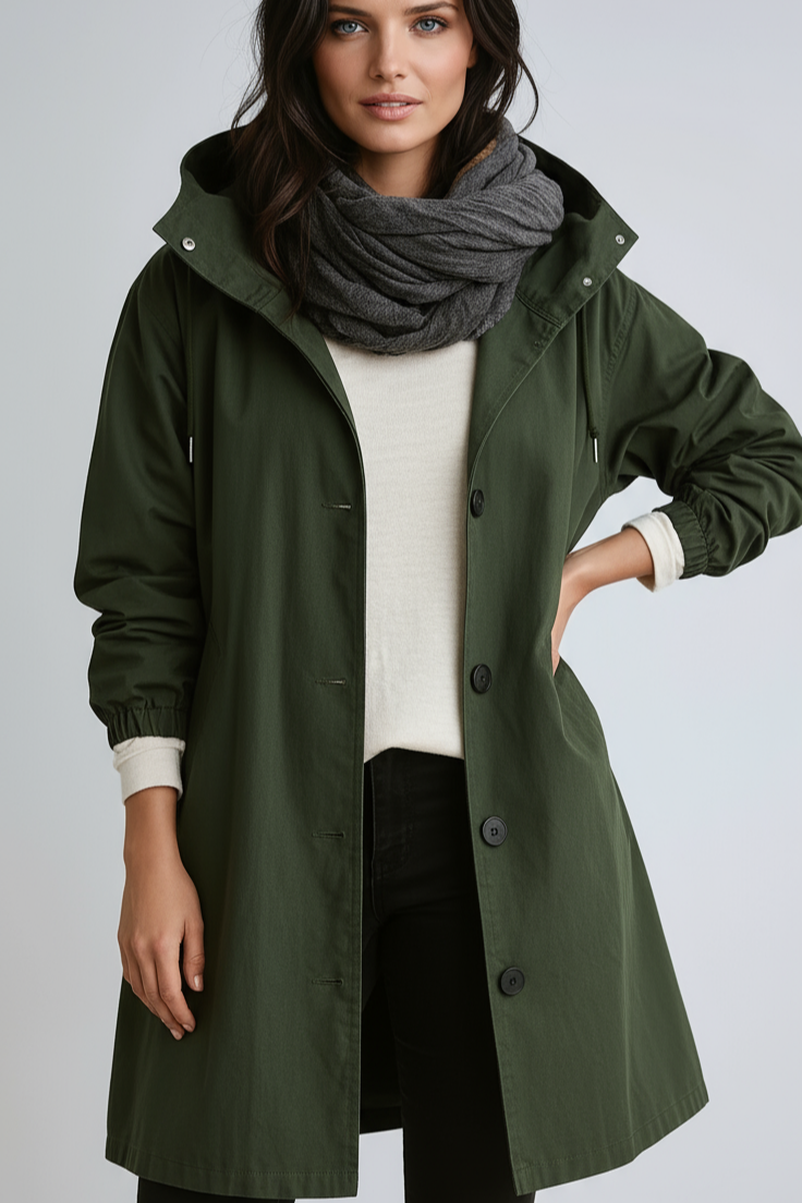 Women's Waterproof Long Trench Coat with Adjustable Hood — Classic Rain Coat for City & Country | Koossa