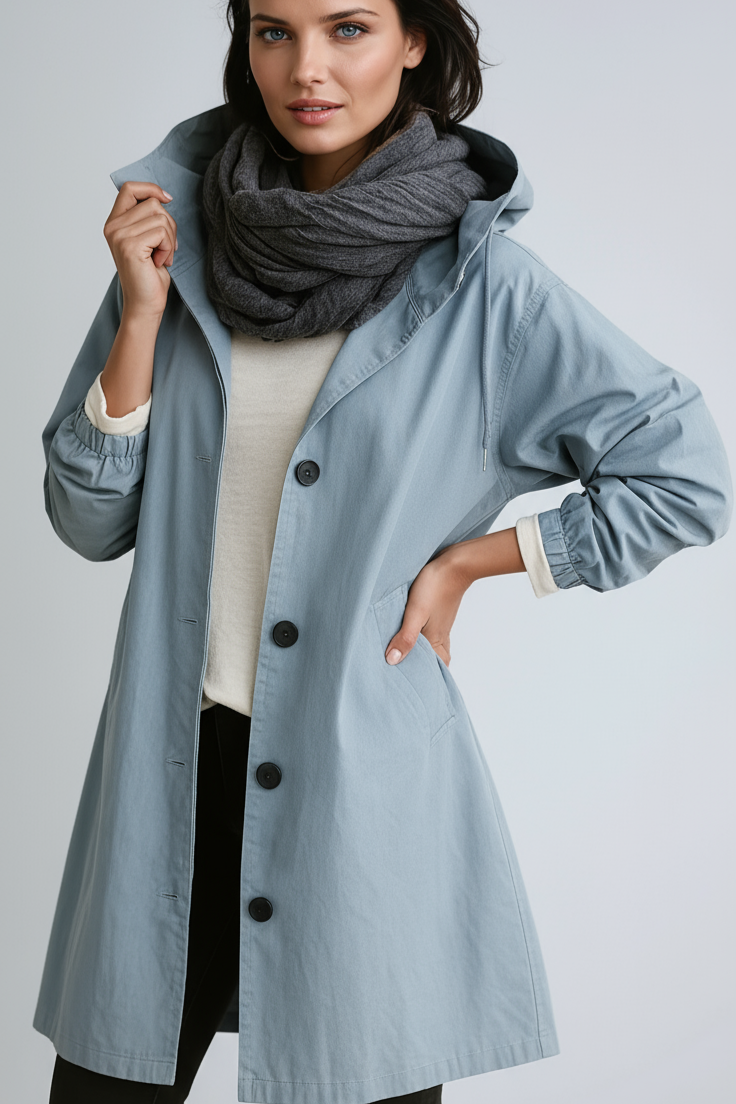 Women's Waterproof Long Trench Coat with Adjustable Hood — Classic Rain Coat for City & Country | Koossa