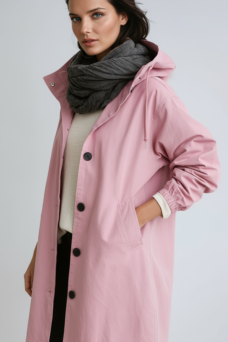 Women's Waterproof Long Trench Coat with Adjustable Hood — Classic Rain Coat for City & Country | Koossa