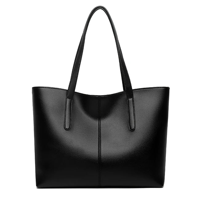 Structured Tote Bag with Long Shoulder Straps in Vegan Leather — Black, Green, Red & Silver | Koossa