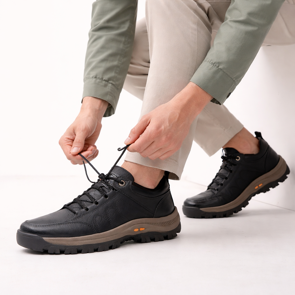 Men's Black Leather Lace-Up Shoes — Classic Orthopedic Shoes for Work & Everyday Comfort | Koossa