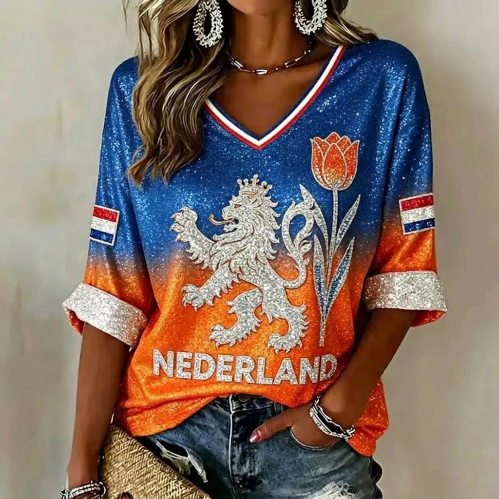 Women's Orange Fitted Sports Top with Print — Casual Festive Occasion Top for Weekend & Event Wear | Koossa