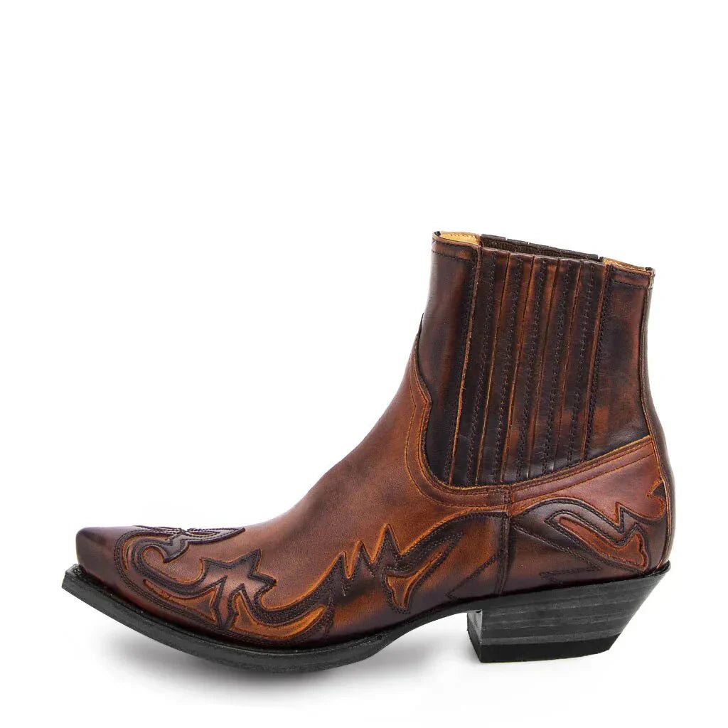 Men's Western Cowboy Boots — Classic Leather Ankle Boots with Embroidered Detail in Black & Brown | Koossa