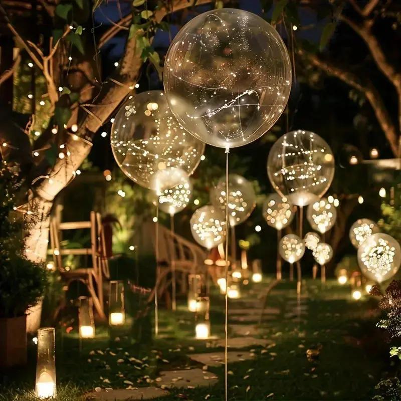 Ballons lumineux LED transparents blanc chaud 45 cm lot de 10 fil LED 3 m réutilisables latex free fête | Koossa