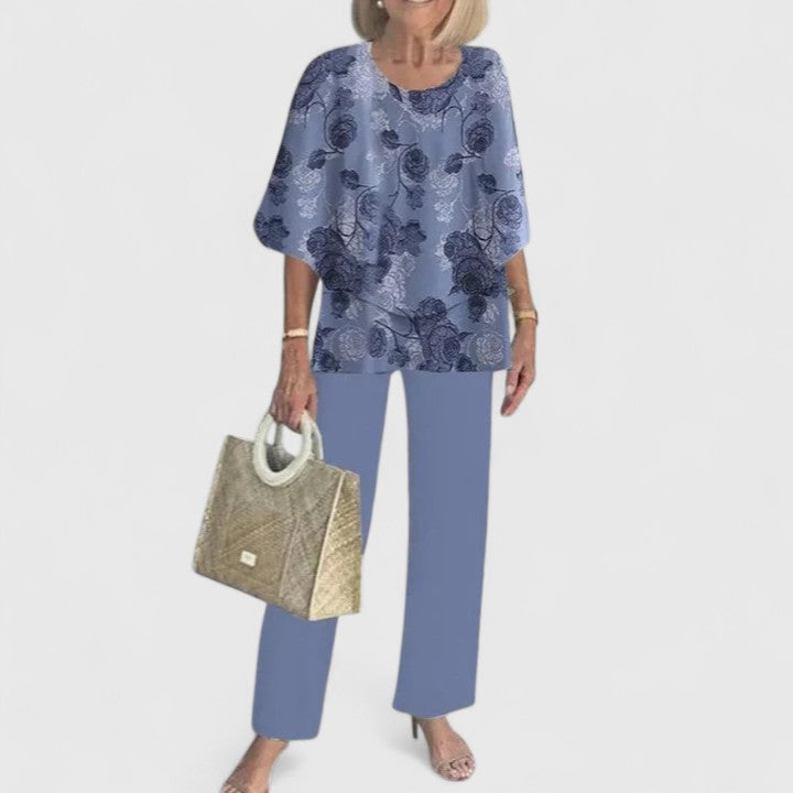 Women's Printed Two-Piece Trousers and Top Set in Coordinated Summer Print | Koossa