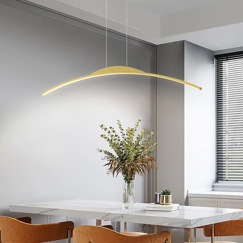 LED Curved Bar Pendant Light Black Gold Dimmable Hanging Fixture Modern Kitchen Island Dining Living Room Adjustable Ceiling Lamp | Lonoma