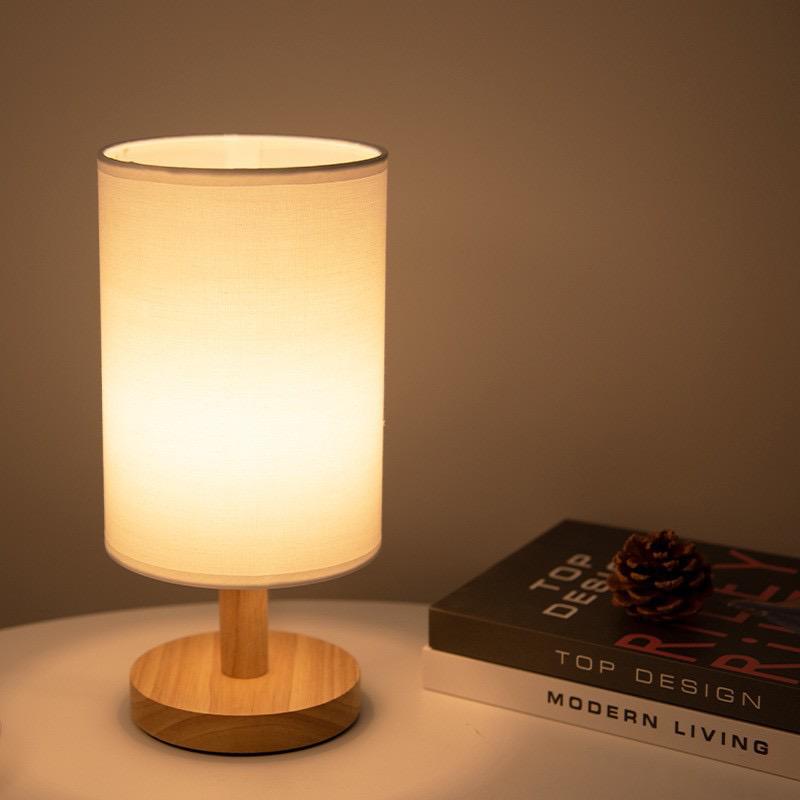 Bamboo & Linen Table Lamp, Dimmable LED Touch Bedside Lamp, 3 Color Temperatures, USB Powered Nightstand Desk Light, Scandinavian | Lonoma