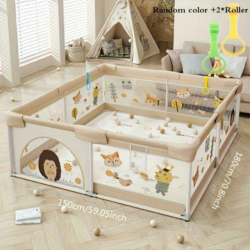 Parc de Jeu Pliable à Motifs Animaux et Parois Souples pour Bébé Tout-Petit Sécurité Confort Intérieur | Koossa